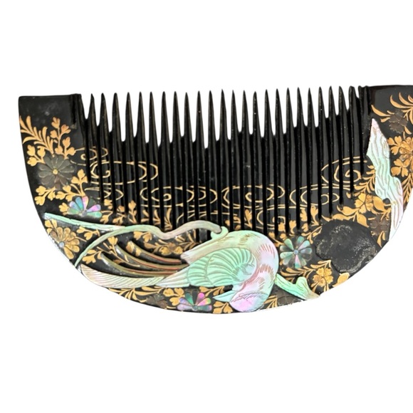 VTG Japanese Kushi Comb Hairpin Set Mother Of Pearl Decoration Some Damage